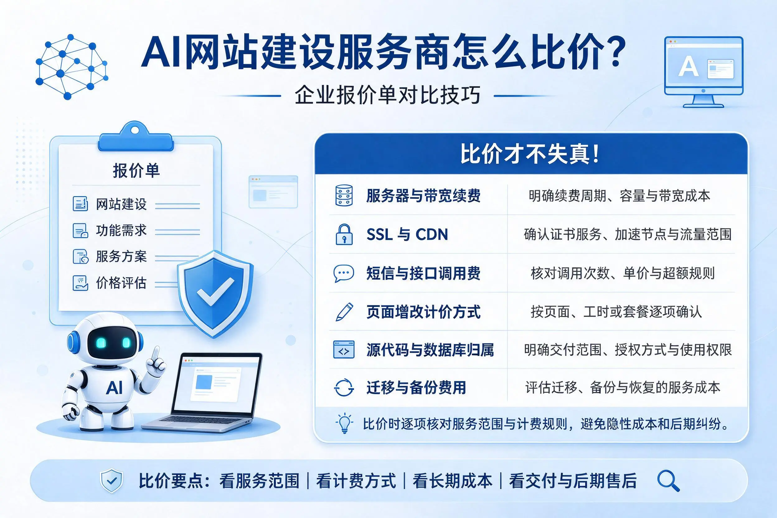AI网站建设服务商怎么比价？文昌企业报价单对比技巧
